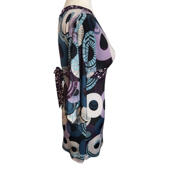 Vintage Y2K Babydoll Retro Circle Print Tie Back Flare Sleeve Top By BCX Girl - Picture 5 of 9